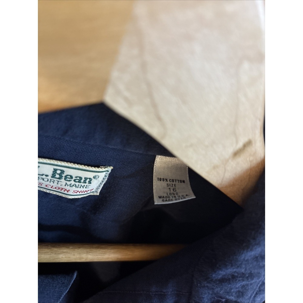 L.L.Bean Chamois Cloth Shirt Mens 16 XL Navy Blue Made in USA Workwear Cotton - Picture 3 of 11